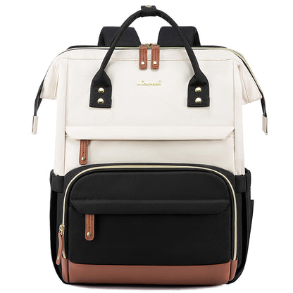 LOVEVOOK Laptop Backpack for Women, Travel Computer Work Bag, Business Teacher Nurse Backpack Purse, 15.6-inch, Beige-Brown-Black, Beige-brown-black, 15.6 Inch