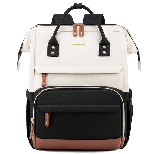 LOVEVOOK Laptop Backpack for Women, Travel Computer Work Bag, Business Teacher Nurse Backpack Purse, 15.6-inch, Beige-Brown-Black, Beige-brown-black, 15.6 Inch