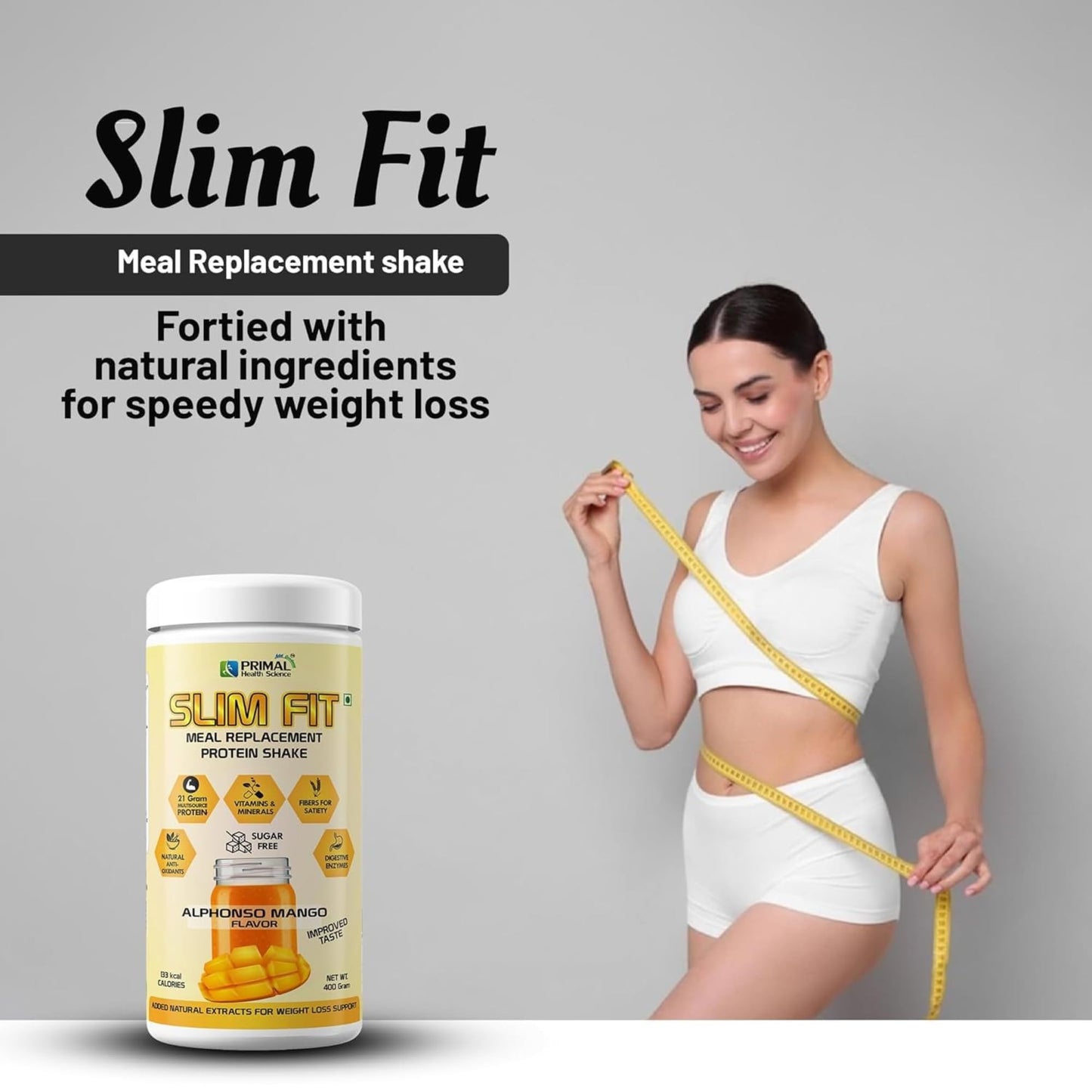 Primal Meal Replacement Protein Shake 400g | High Protein, Sugar-Free With Fibre | Essential Vitamins Minerals | Muscle Recovery & Energy | Alphonso Mango Flavor