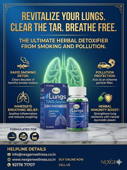 KardioNex Ayurvedic Lungs TARcleaner Herbal Capsules for Lung Detox & Respiratory Support | Improves Breathing Capacity | Herbal Formula | 30 Capsules