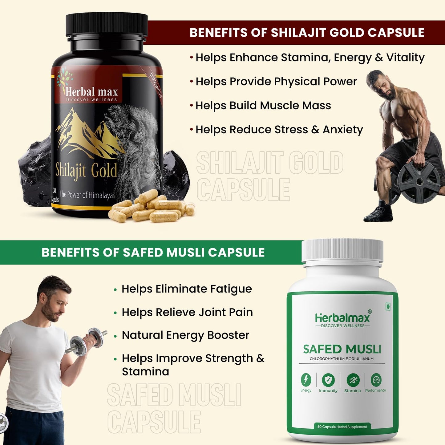 Herbalmax Shilajit Gold Capsule with Safed Musli 800mg – 90 Capsules Combo of 2 | 100% Natural Ayurvedic Supplement for Energy, Stamina, Strength & Vitality for Men & Women