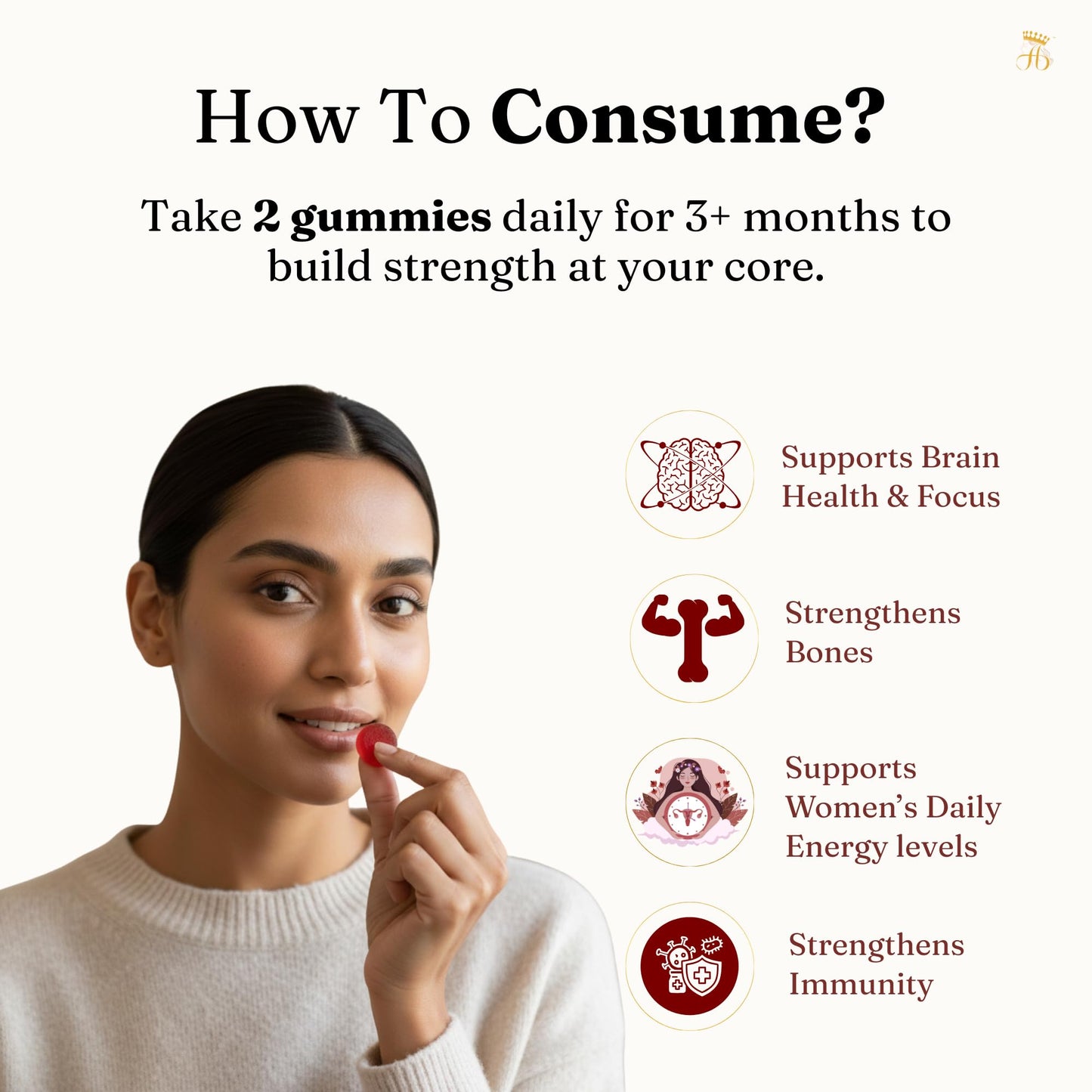 Her Highness CORE DHA Multivitamin Gummies for Women | 30 Gummies | Veg Omega 3 DHA, Vitamin B Complex, Vitamins A, C, D2, E, Zinc, Iron, Folic Acid | Brain Health, Focus, Energy, Bone Strength & Immunity Support | No Added Sugar | No Added Preservatives
