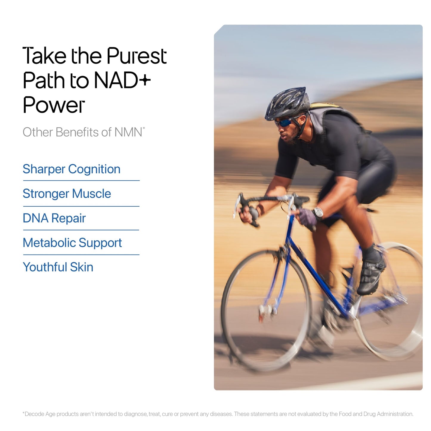 Decode Age NMN Supplement, 99.9% Pure Beta NMN, NAD+ Booster for Energy, Cellular Repair & Skin Health, 250mg, 30 Veg Capsules