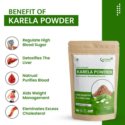 Nutridig Healthcare 100% Natural Karela (Bitter Gourd) Powder, 100gm, Cleanses Liver & Managed Blood Sugar Level | Rich in Antioxidants, Vitamins and Minerals - Diabetes Care Powder