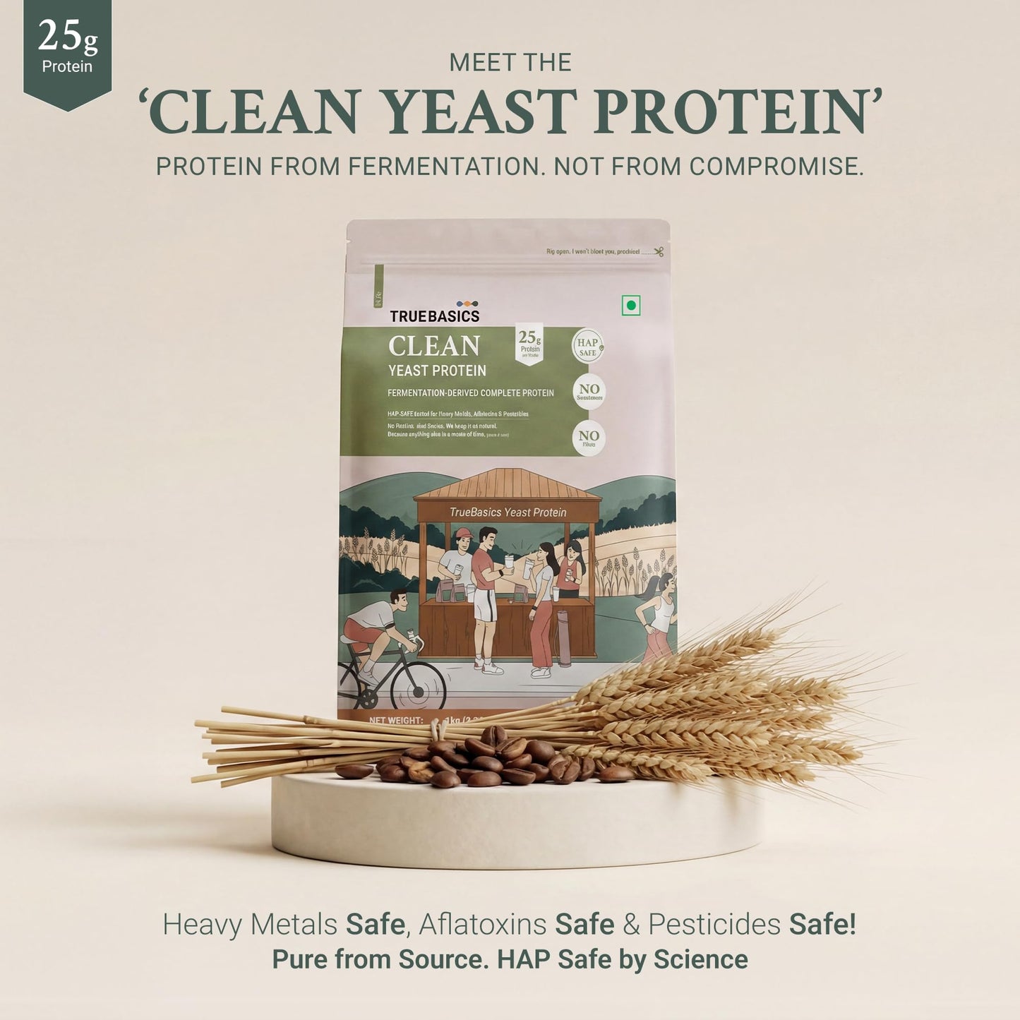 TrueBasics Clean Yeast Protein Powder (Coffee, 1kg) | 25g Protein per Scoop | Fermentation-Derived Complete Protein