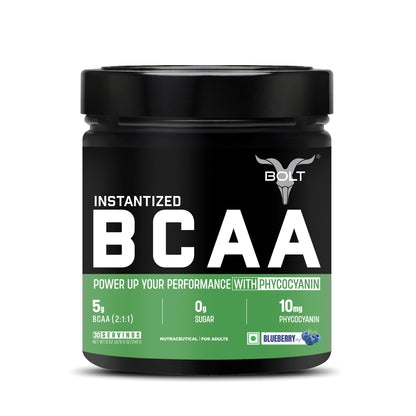 Bolt Bcaa 5000, 30 Servings, Optimal 2:1;1 Ratio For Muscle Recovery Gain & Endurance(Blueberry Blast, 240Gm) - Powder