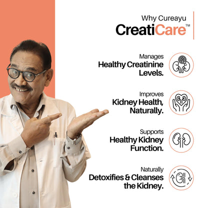 Cureayu CreatiCare™ Capsules – Herbal Supplement with Punarnava, Gokhru & Varuna | Supports Renal Wellness & Fluid Balance | 60 Veg Capsules