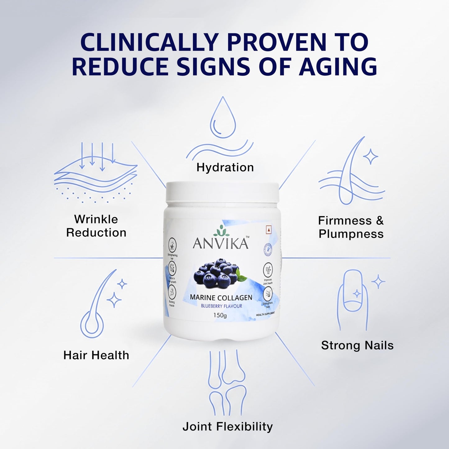 Marine Collagen Peptides Supplement, Blueberry Flavour, 150g