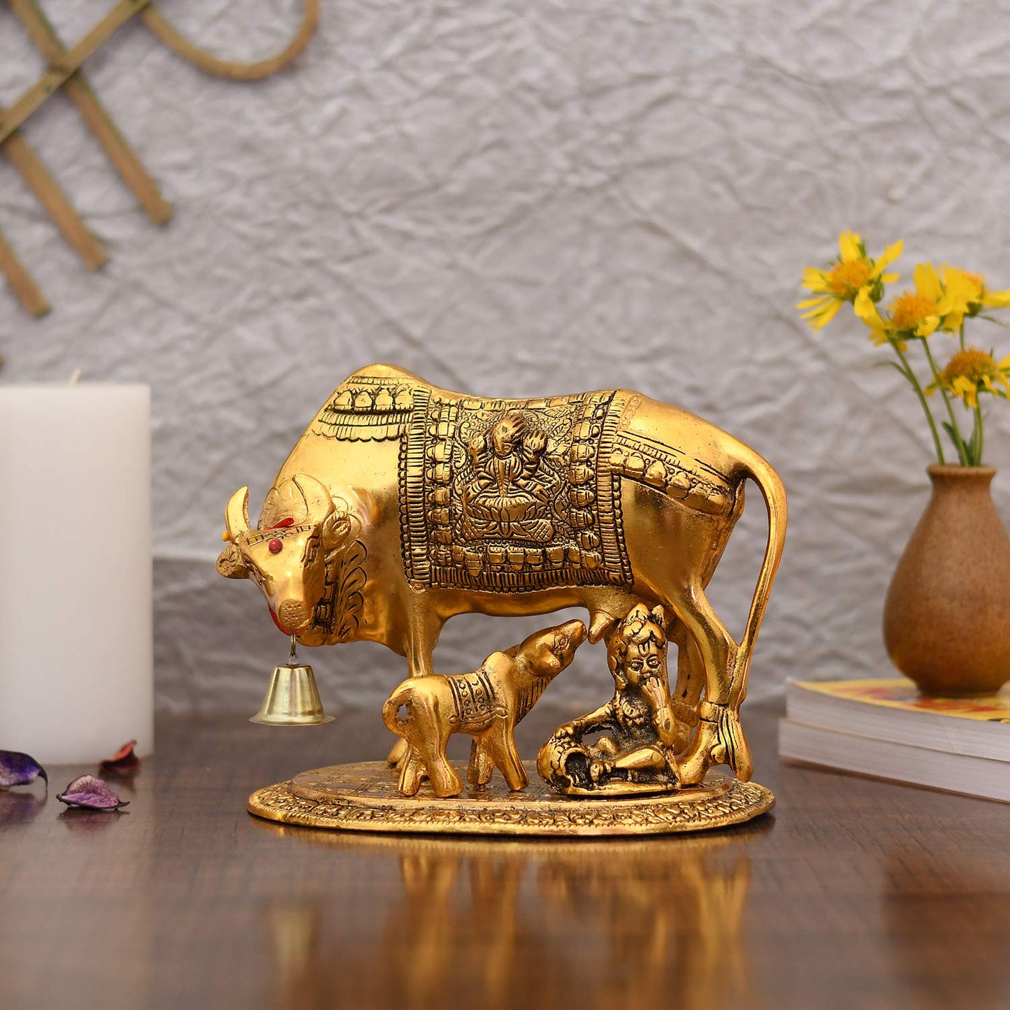 Collectible India Metal Kamdhenu Cow with Calf Showpiece, 7.5 x 7 x 5.5- image 7