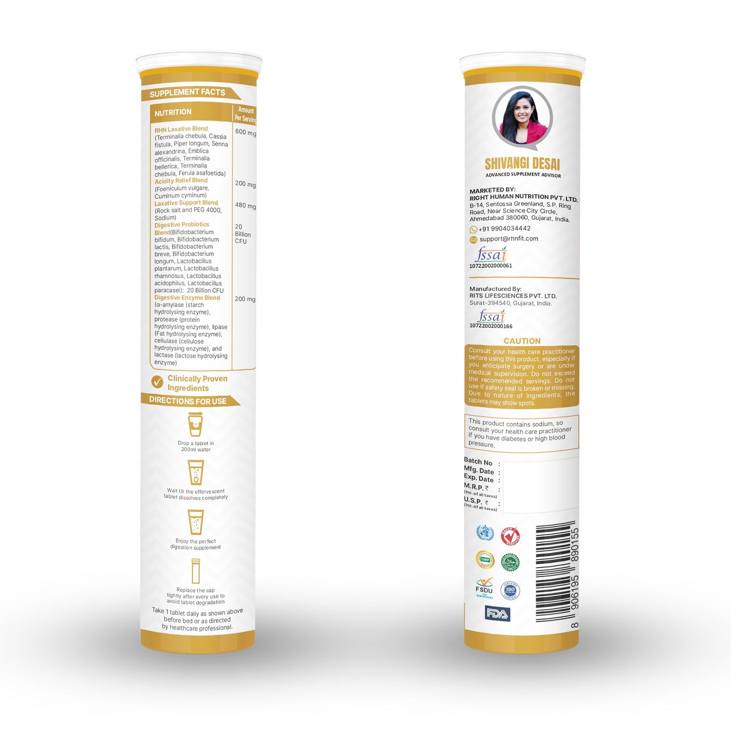 RHN Digestion Plus Enzymes & Probiotics Improves Gut Health, Relief from Bloating, Aids to Gas & Constipation, Support Immunity & Lactose Intolerance (20 Effervescent Tablets)