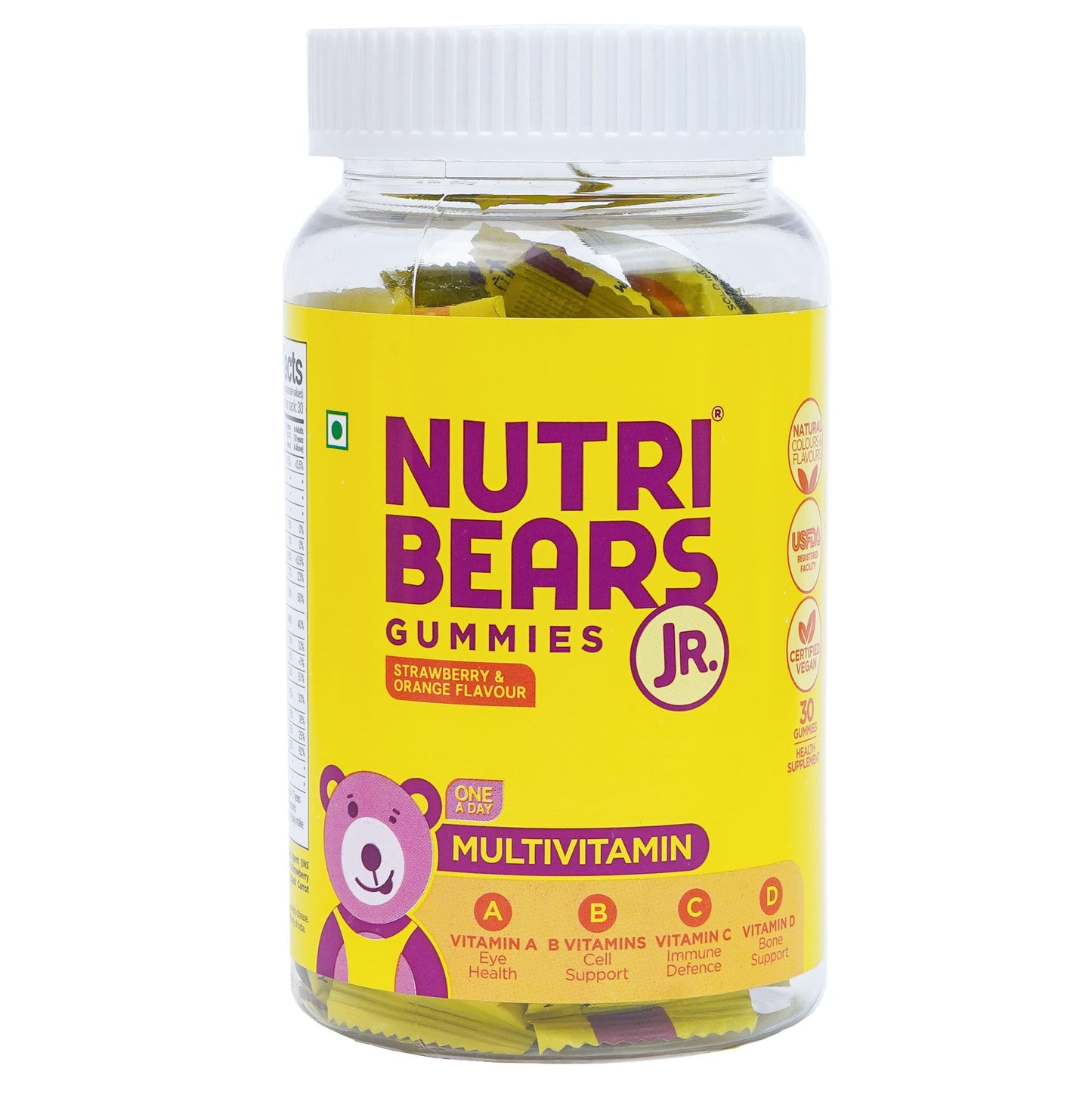 NutriBears Kids Multivitamin Gummies with Vitamins A, C, B, D, and Zinc, 30 Gummy Chewable Bears, Strawberry and Orange Flavour, Supports Daily Wellness and Immune System Support