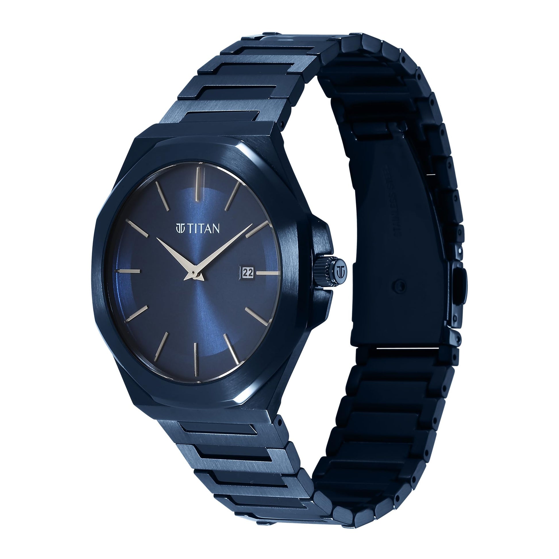 Titan Classic Slim Quartz Analog with Date Blue Dial Stainless Steel St- image 2