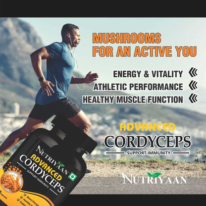Nutriyaan Cordyceps Performance Supplement for Energy, Stamina, Endurance, 500mg (60 Capsules)