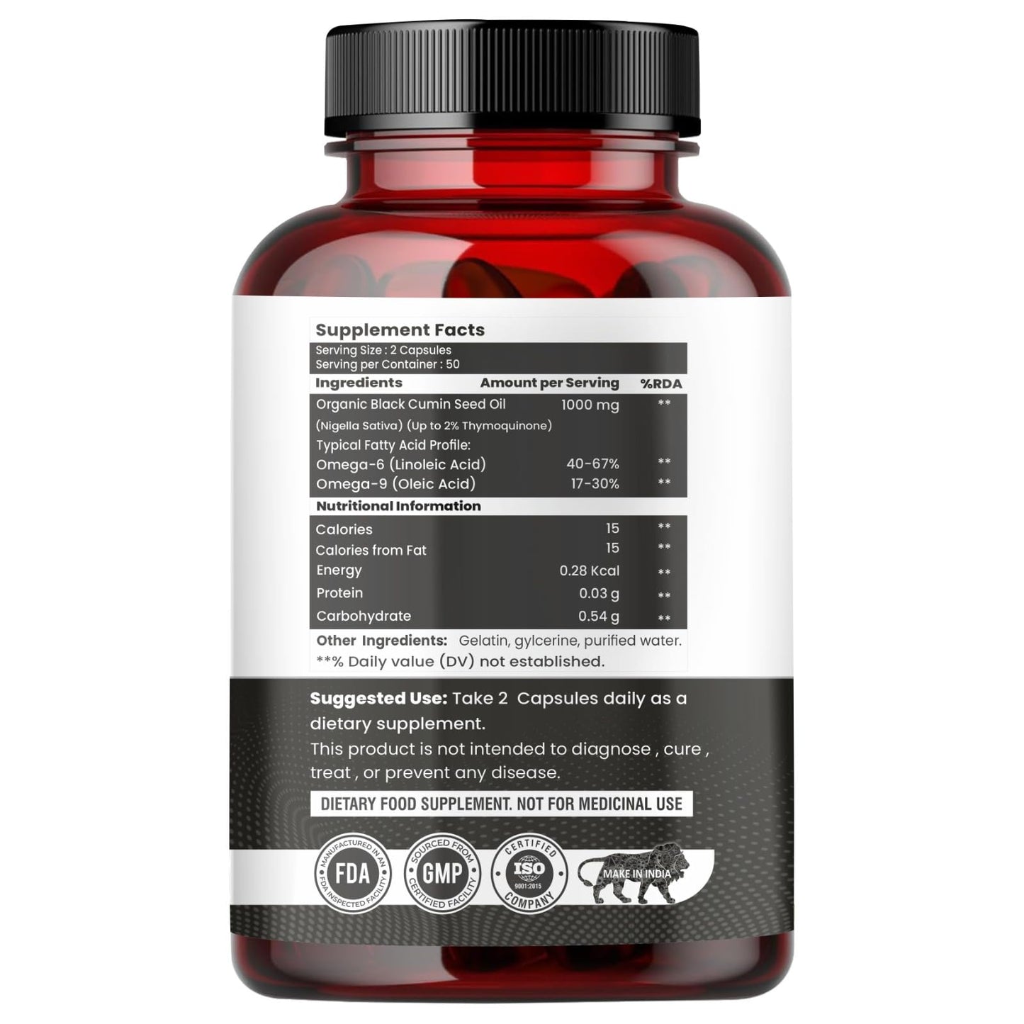 Pure Organic Cold-Pressed Black Seed Oil Softgels - Non-GMO Pure Nigella Sativa Black Cumin Seed Oil for Beauty Immunity & Overall Wellness Support - Thymoquinone-Rich 1000mg Serving 100 softgels