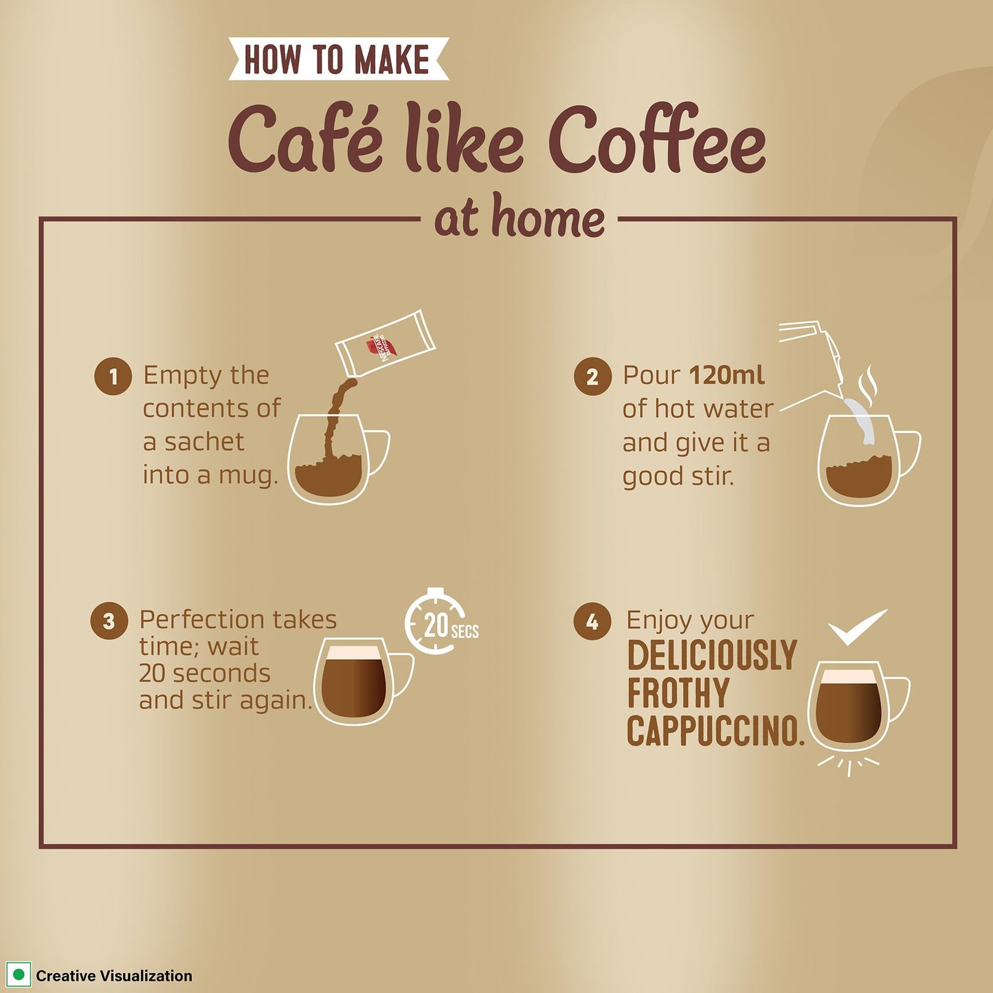 Nescafe Cappuccino | Cafe-like Coffee At Home |Coffee Premix | Just Add Hot Water | 125 G (5 Sachets x 25 G).