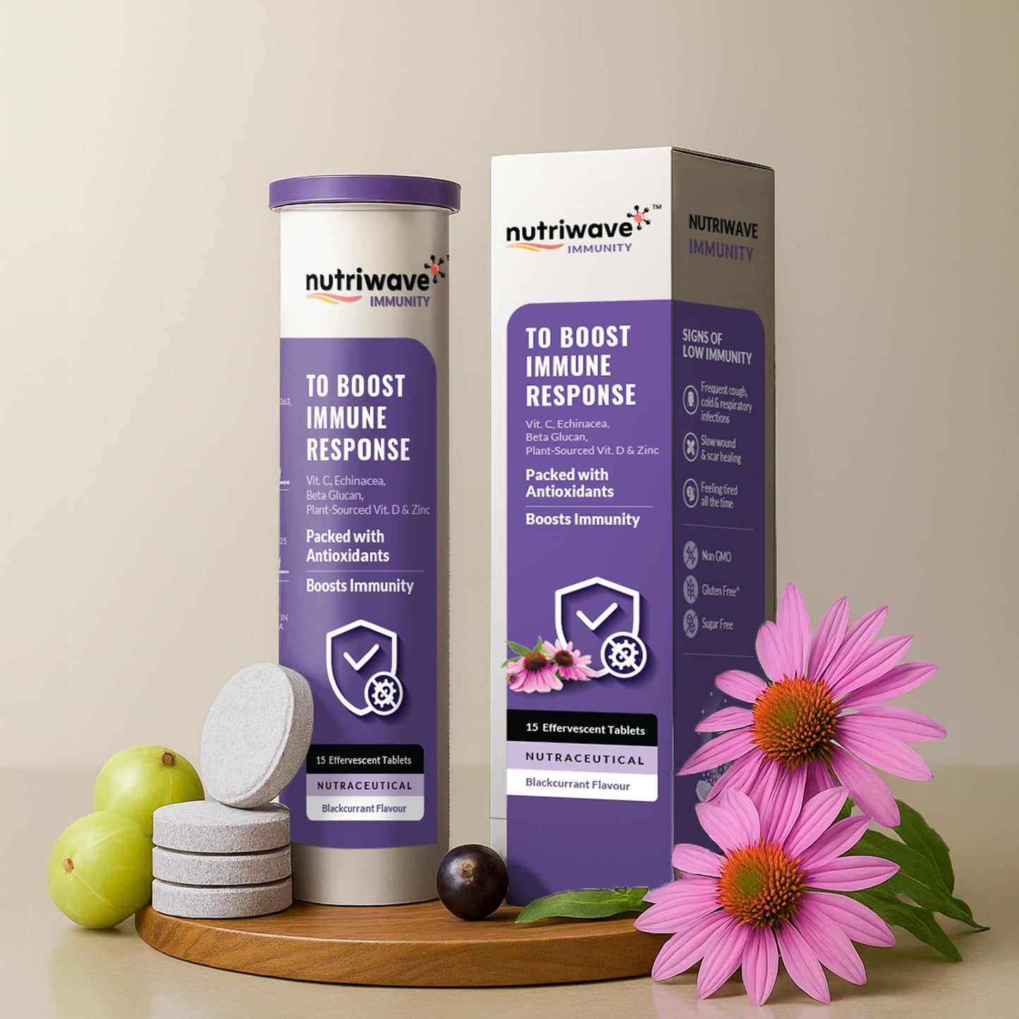 Nutriwave Immunity Booster — 5-in-1 Effervescent Tablets | Vitamin C, Zinc, Echinacea, Beta Glucan & Plant-Based Vitamin D | Daily Immune Support, Respiratory Health & Skin Glow | 30 Tabs