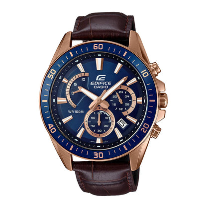 Casio EDifice EFR-552GL-2AVUDF Blue Analog Dial Brown Leather Band Men's Watch Chronograph 100M Water Resistant EX358