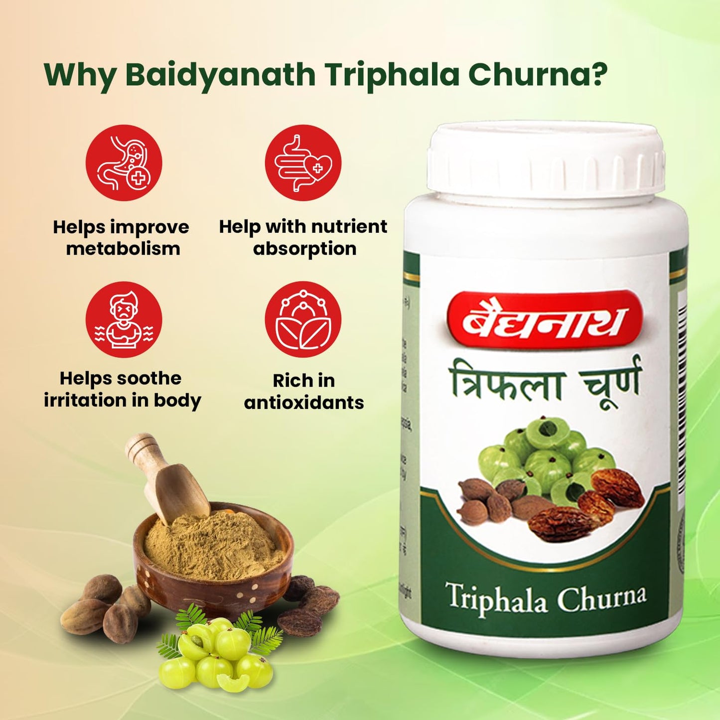 Baidyanath Triphala Churna - 400gm | Supports Healthy Digestive Tract | Helpful in Bowel Wellness, Acidity & Gas Relief (Pack of 1)