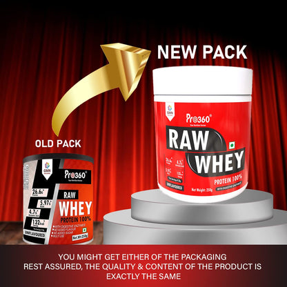 Pro360 Raw Whey Protein – Unflavoured, 250g, 26.6g Protein + 5.97g BCAA per Serving