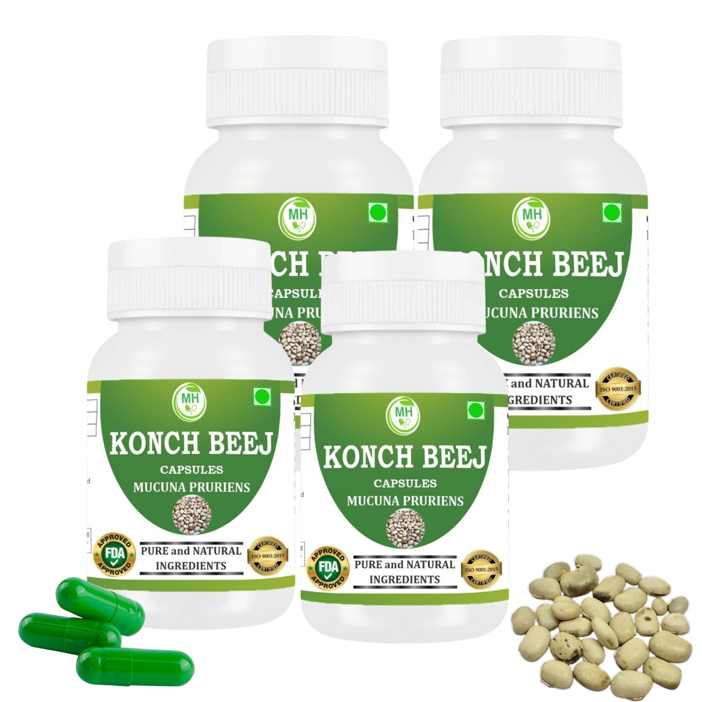 Morsan Healthcare KONCH BEEJ Capsules – 60 Veg Capsules | Pure Mucuna Pruriens Extract | Natural Herbal Supplement | Ayurvedic Wellness Support | Pack of 4