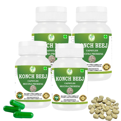 Morsan Healthcare KONCH BEEJ Capsules – 60 Veg Capsules | Pure Mucuna Pruriens Extract | Natural Herbal Supplement | Ayurvedic Wellness Support | Pack of 4