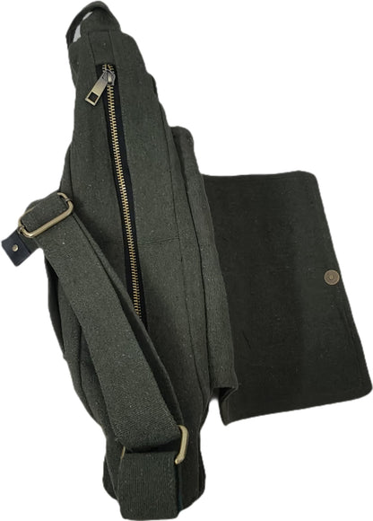 PAPYRUS String Homes Unisex PAPYRUS Handmade Messenger Bag/Pure Cotton Canvas/Brass Zipper/Antique Color Metal Fittings/Washable/Longlasting (OLIVE GREEN, MEDIUM LARGE)