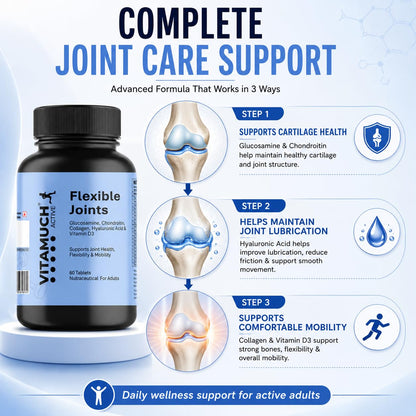 Vitamuch Joint Support Tablets with Glucosamine, Chondroitin, Collagen Type II, Hyaluronic Acid & Vitamin D3 | Joint Care Supplement for Men & Women | 60 Tablets