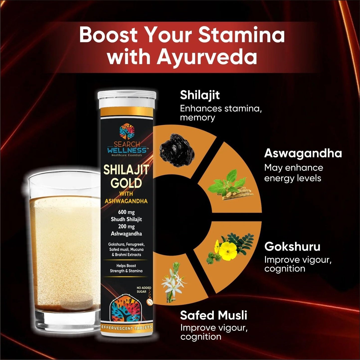 SEARCH WELLNESS Gold Effervescent 15 Tablets (Pack of 1) | Enriched Wit- image 4