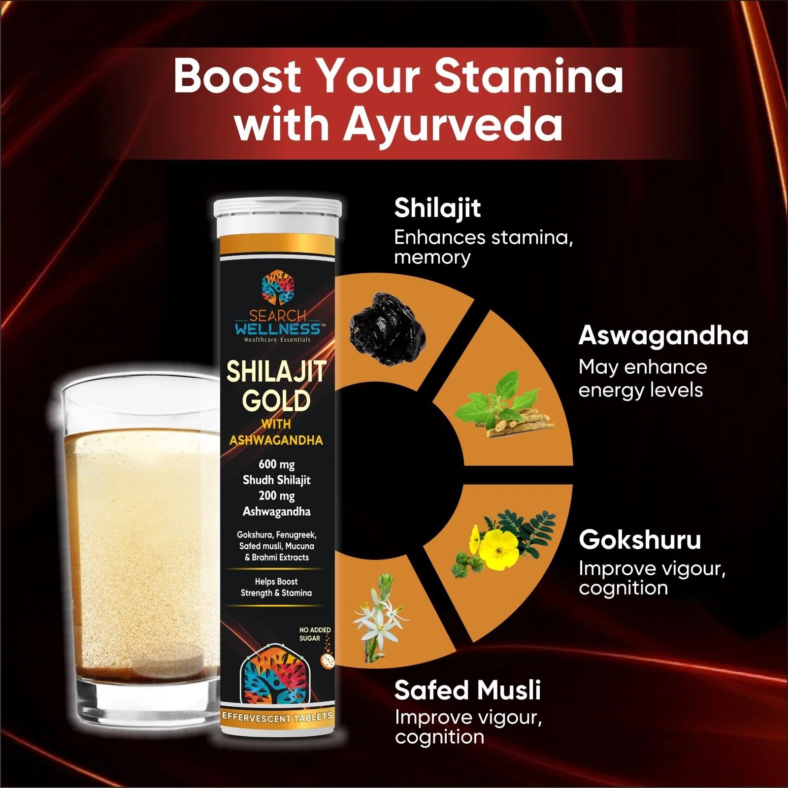 SEARCH WELLNESS Gold Effervescent 15 Tablets (Pack of 1) | Enriched Wit- image 4