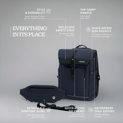 Verage Roll Top Laptop Backpack Waterproof PU Lather Travel Backpack Expandable Work Carry On Backpack for Men Women, Blue, One Size, Classic