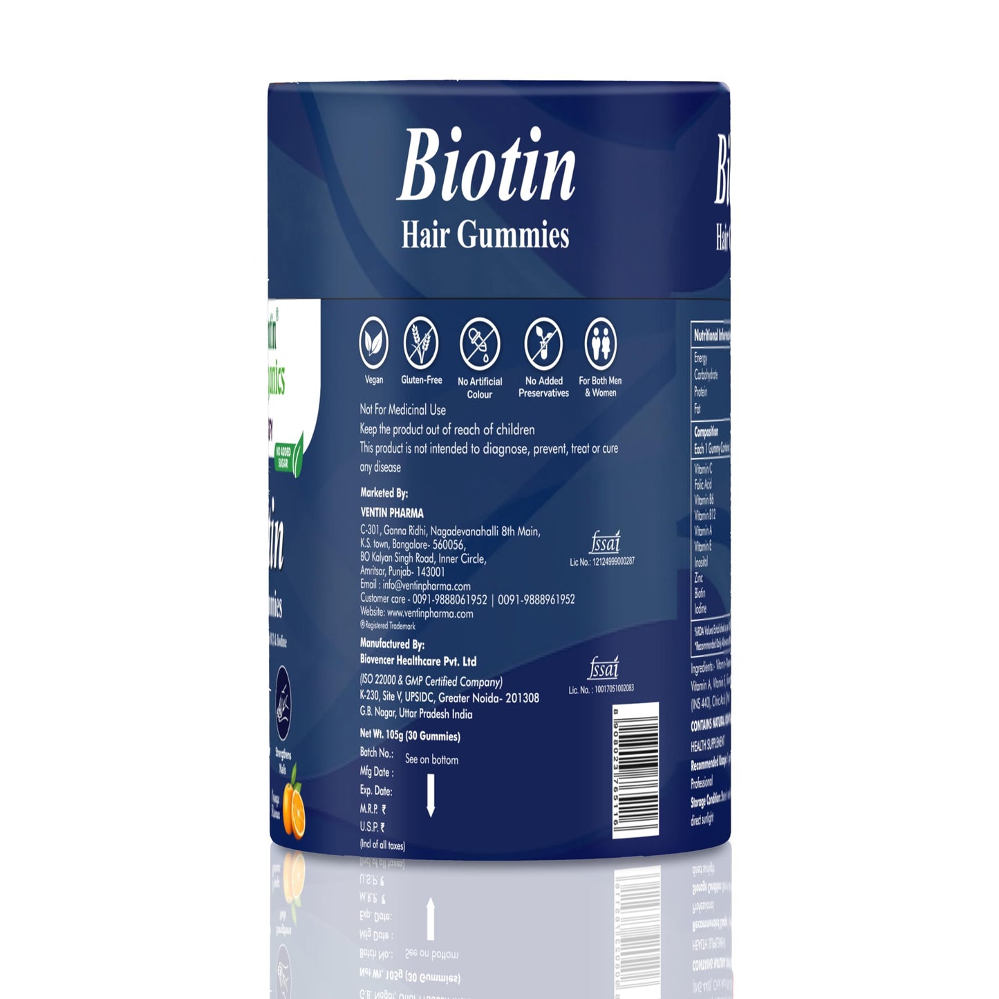 Ventin Organics Glossify Biotin Hair, Skin & Nails Gummies | 30 N | No Added Sugar | Enriched With Vitamins & Minerals | Strengthens Hairs & Nails, Brightens Skin Orange Flavour
