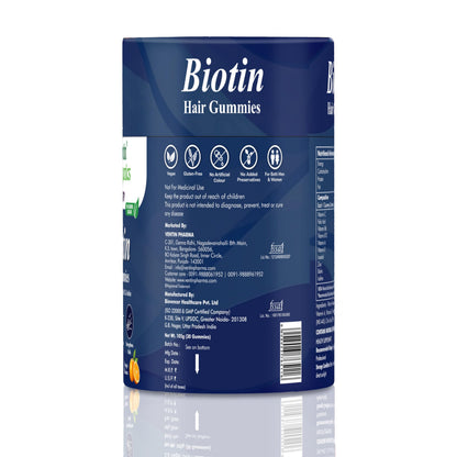 Ventin Organics Glossify Biotin Hair, Skin & Nails Gummies | 30 N | No Added Sugar | Enriched With Vitamins & Minerals | Strengthens Hairs & Nails, Brightens Skin Orange Flavour