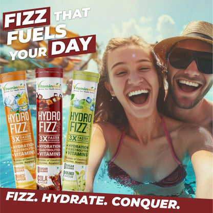 Vitaminnica Hydro Fizz Effervescent Tablets | Sugar-Free & Refreshing- 20 Effervescent Tablets– Advanced Hydration Drink & Electrolyte Booster | Orange Flavour- Pack of 2