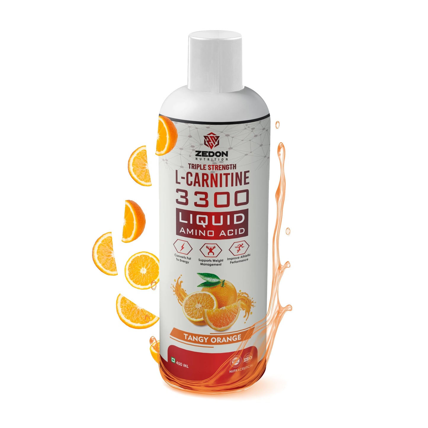 Zedon Nutrition Liquid L-Carnitine | 3300 mg Orange Flavour Drink | Fat Burner & Energy Booster | Helps Convert Fat to Energy | Weight Loss Supplement for Men & Women
