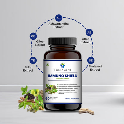 TONIXCENT Combo – Moringa 2000mg & ImmunoShield 1250mg Capsules, 60+60 Veg Capsules