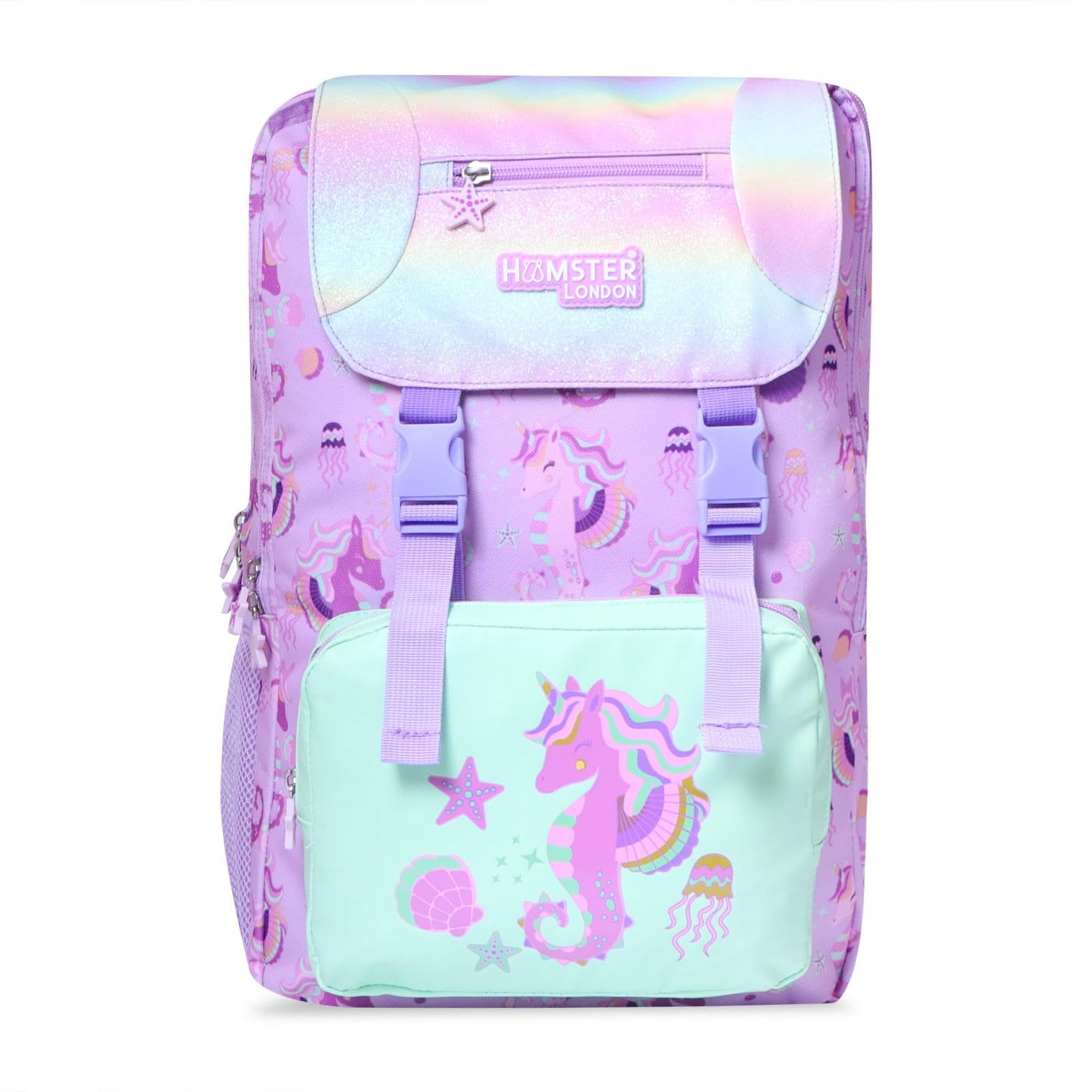 HAMSTER LONDON Twinkle Horn Unicorn Backpack Jumbo –15.9L Spacious Purple Backpack| Durable PU Material, Water-Resistant | 3 Zipped Compartments & Padded Straps(L12cm x W5cm x H17cm)
