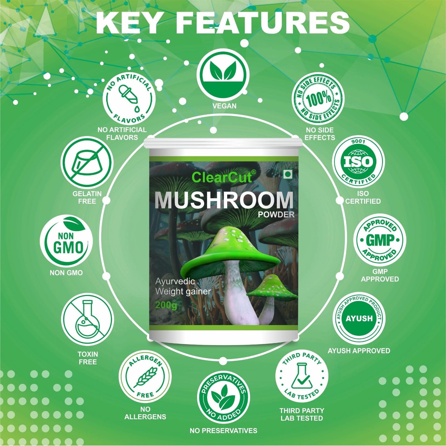 ClearCut Mushroom Weight gainer Ayurvedic Powder for Men women 200 g