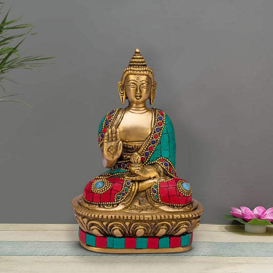 ARTVARKO Brass Buddha Vitarka Statue Multicolor Sculpture Idol for Home Decor Va