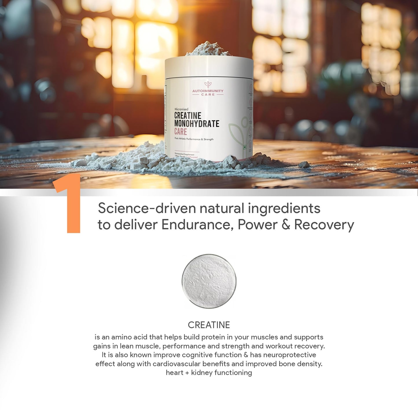 Autoimmunity Care: Micronised Creatine Monohydrate Care | 100% Pure Micronized | Peak Athletic Performance, Strength & Endurance | Enhanced Muscle Strength & Power | Brain & Cognitive Function | 100g Unflavored Powder