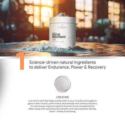Autoimmunity Care: Micronised Creatine Monohydrate Care | 100% Pure Micronized | Peak Athletic Performance, Strength & Endurance | Enhanced Muscle Strength & Power | Brain & Cognitive Function | 100g Unflavored Powder