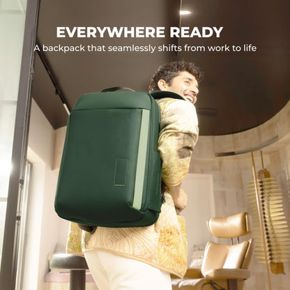 MOKOBARA The Autopilot Backpack Fits 15.6 Inch Laptop, 35L Capacity Premium Durable Nylon and Vegan Leather Green Unisex Multipurpose Laptop Backpack | Ideal for Office, Travel, School (Green Energy)