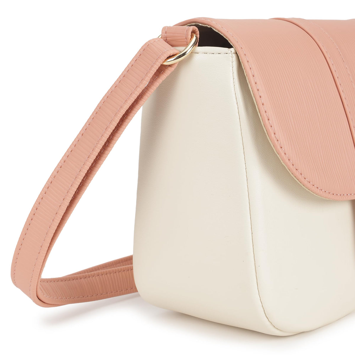 Fastrack RufflePlay pink Sling | Faux-Leather Women’s Handbag | Textured Flap Sling with Button Closure & Adjustable Strap