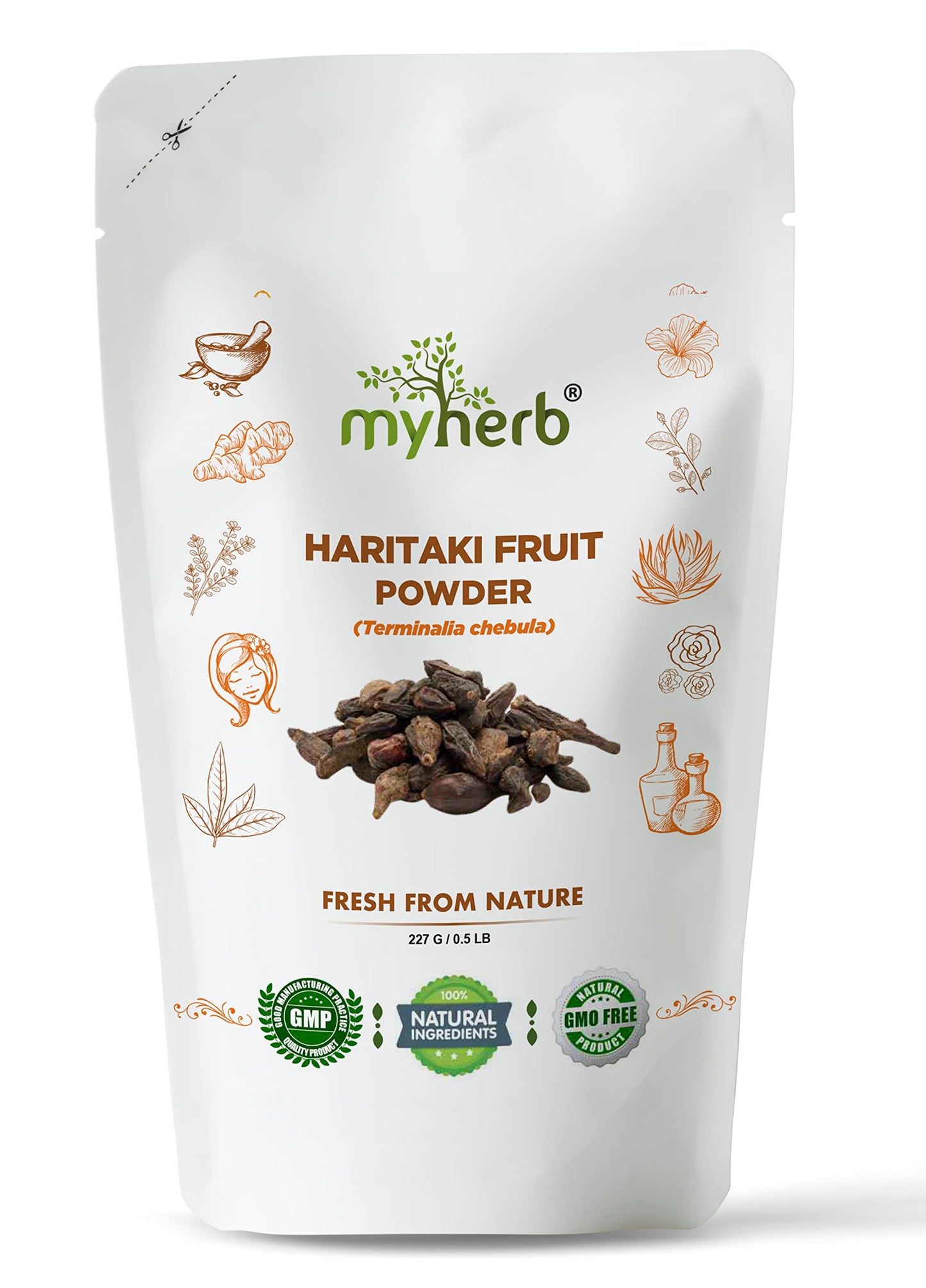 MYHERB 100% Natural Organic Haritaki Powder || 227 Gm/0.5 Lbs || Terminalia Cheb