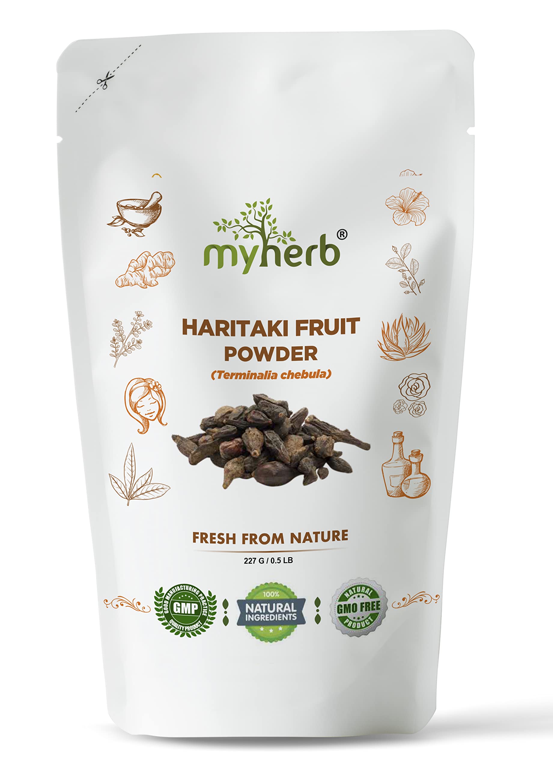 MYHERB 100% Natural Organic Haritaki Powder || 227 Gm/0.5 Lbs || Terminalia Cheb