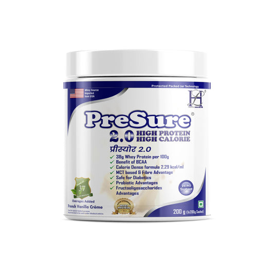 PreSure 2.0 HIGH PROTEIN HIGH CALORIE Whey Protein Vanilla Powder Creme Flavore For Men And Women_(200 GM)