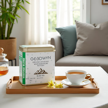 Goodwyn Darjeeling First Flush Tea - 100g Loose Leaf | Handpicked Black Tea in Reusable Tin | Fresh, Aromatic & Rich in Antioxidants | Estate Fresh & Trusted by 1000+ Hotels