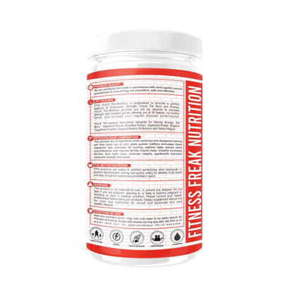 Fitness Freak Nutrition Pre-Workout (30 Servings) Premium Supplement for Enhanced Focus, Strength, Energy, and Pump 100% Dope-Free, Banned Substance Tested, 400g - Watermelon