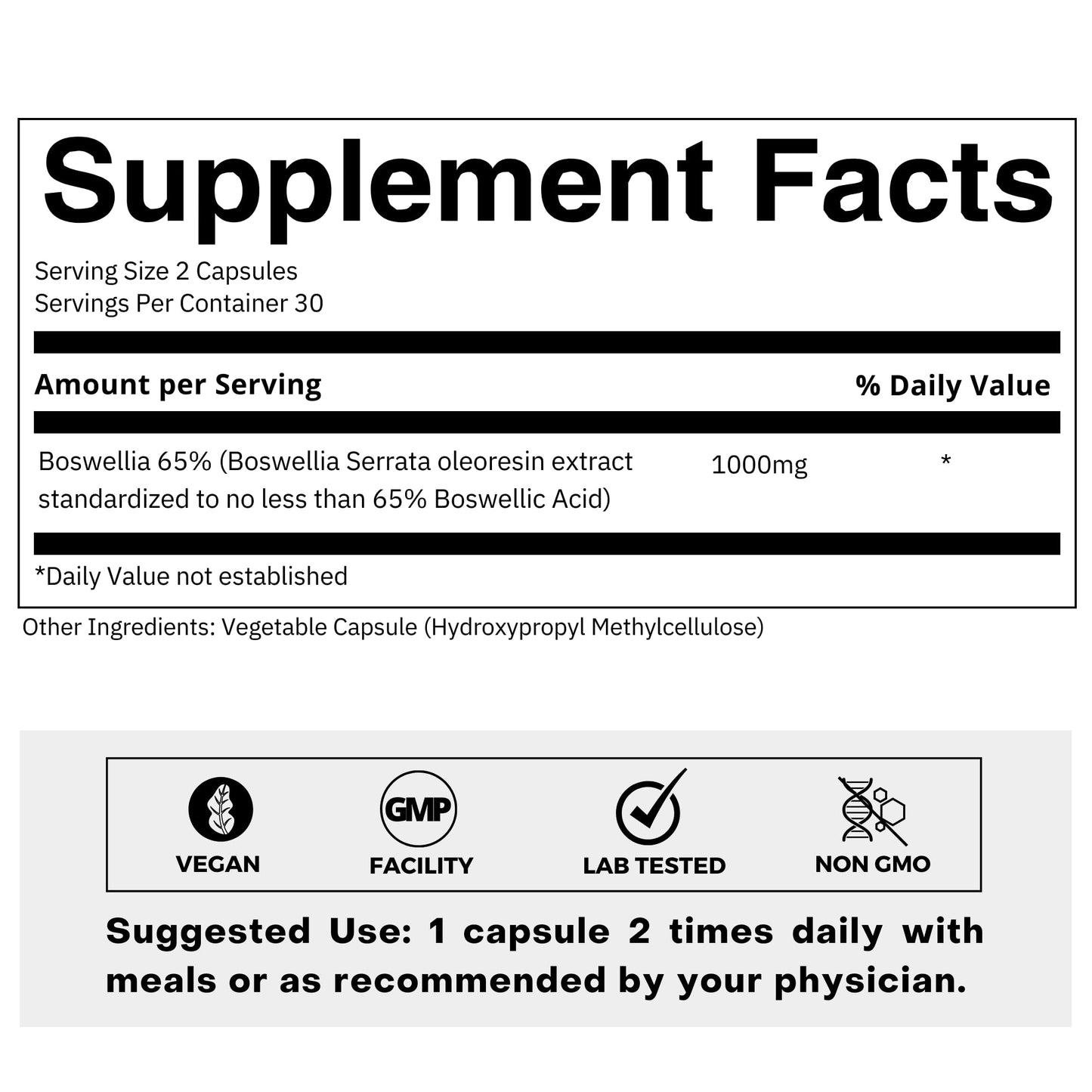 FOLIUS LABS Boswellia Serrata 65% Extract Supplement 500mg for Healthy Joint Support, Muscle Relief Support - 65% Boswellic Acids - Ayurvedic Herb extracted from Indian Olibanum/Frankincense- 60 Caps