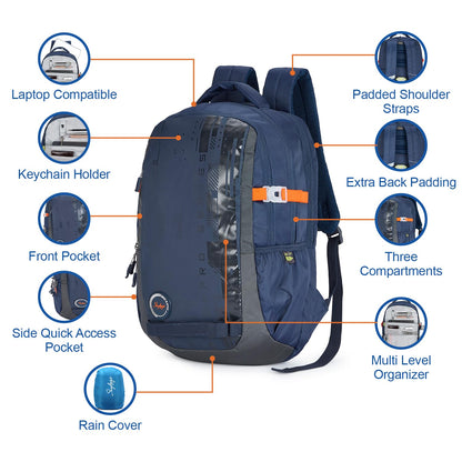 Skybags Polyester Solid Chaser 01 Laptop Backpack (H) Blue