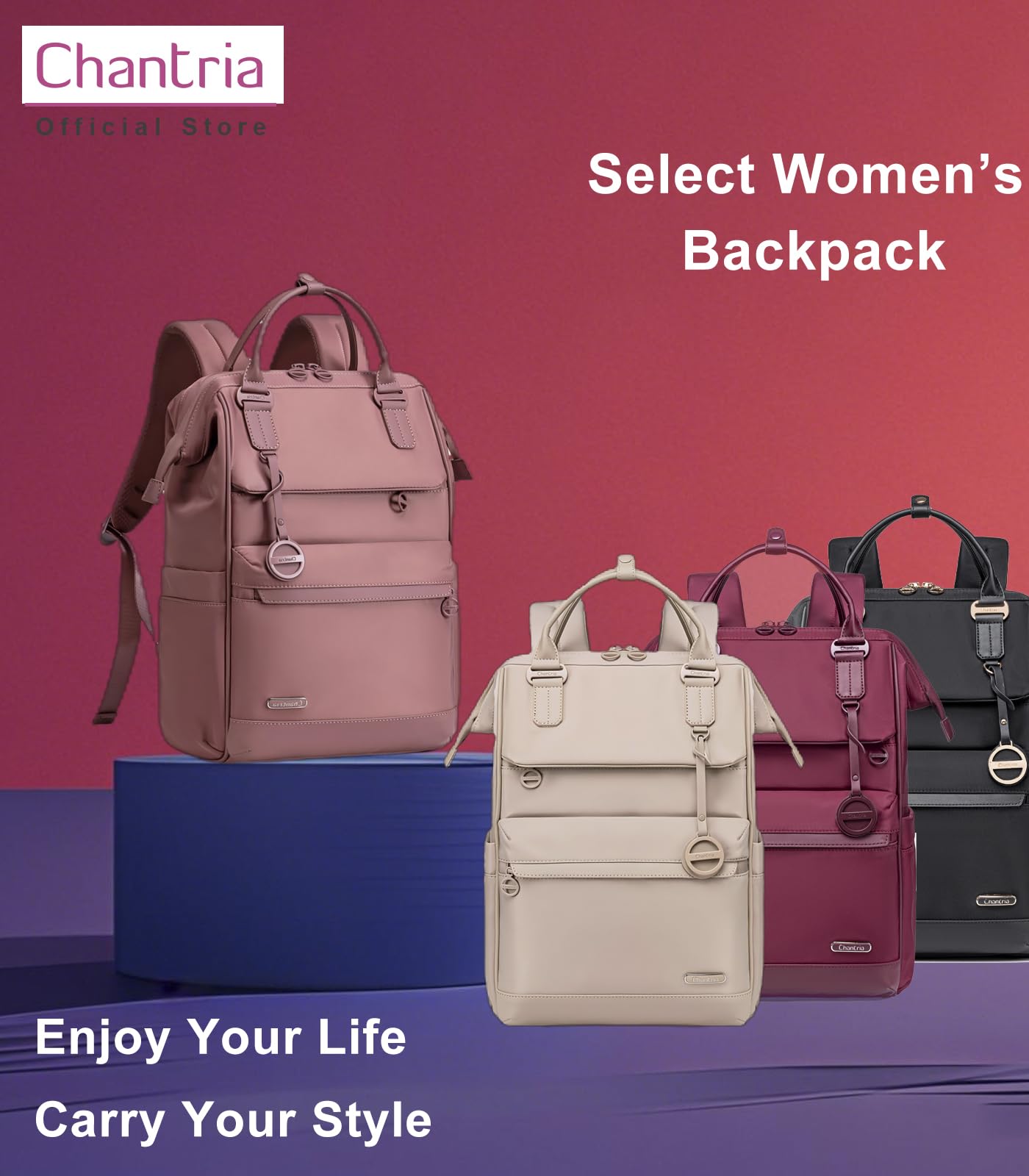 Chantria Laptop Backpack for Women 15.6-inch Work Office Backpack 13L Capacity Laptop Bag College Bookbag Water-resistant Casual Backpack for Travel (Nostalgia Rose)